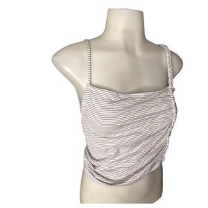 Zara | Black and white striped crop top ruched side detail